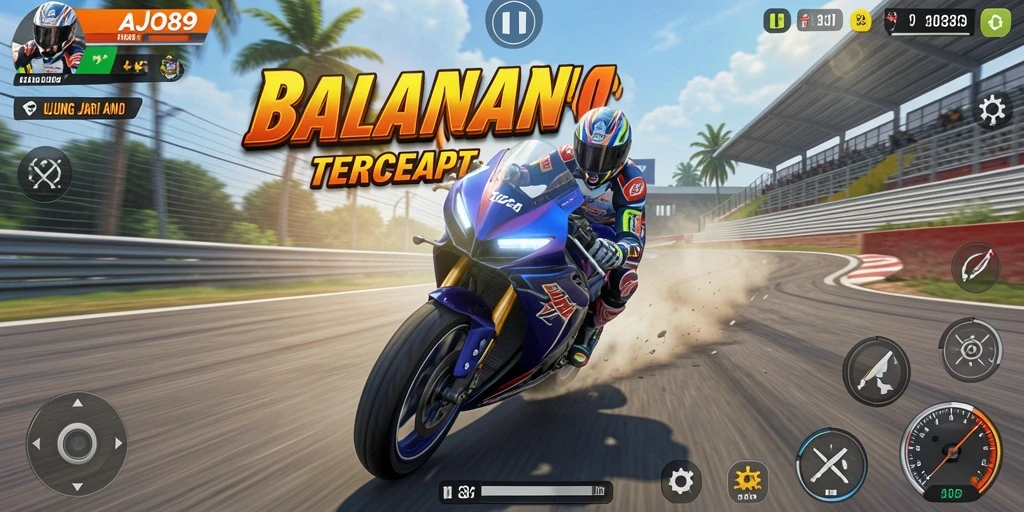 Tampilan gameplay balapan motor yang mendebarkan di AJO89.