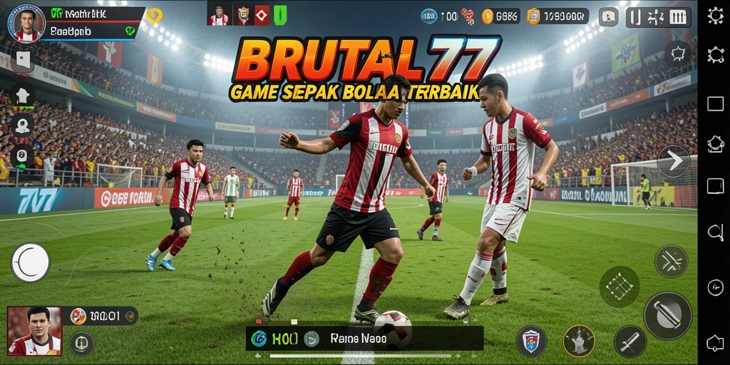 Gameplay mendebarkan dalam BRUTAL77, menampilkan aksi sepak bola yang realistis.
