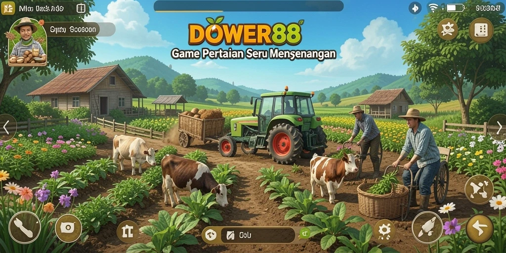 Gameplay DOWER88 menunjukkan aktivitas bertani yang seru dan interaktif.