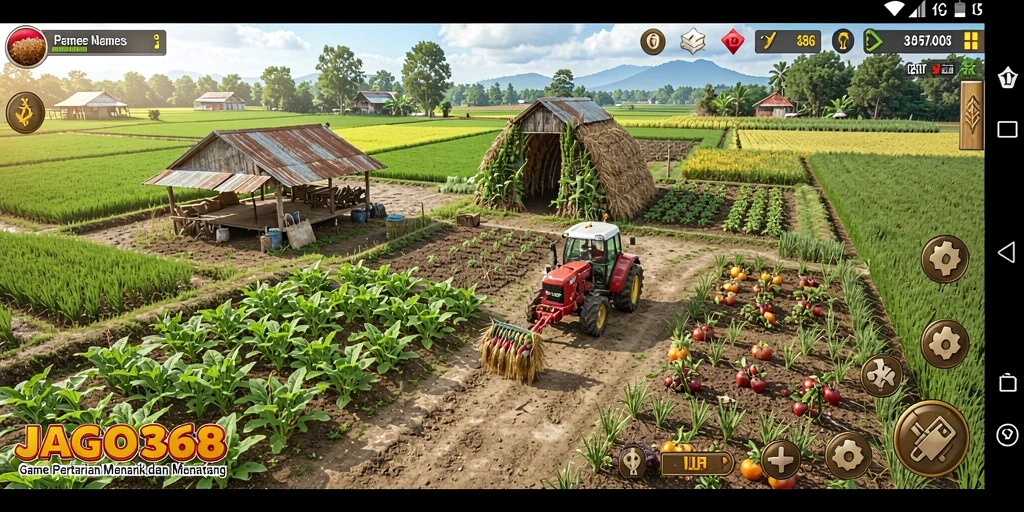 Tampilan gameplay menampilkan aktivitas bertani yang penuh warna dan dinamis.