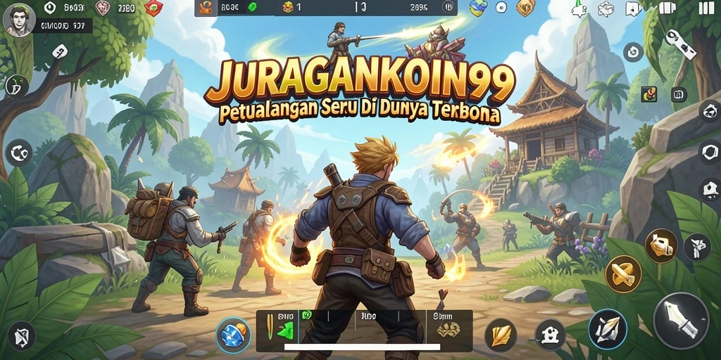Tangkapan layar gameplay JURAGANKOIN99 dengan petualangan di dunia terbuka yang luas.