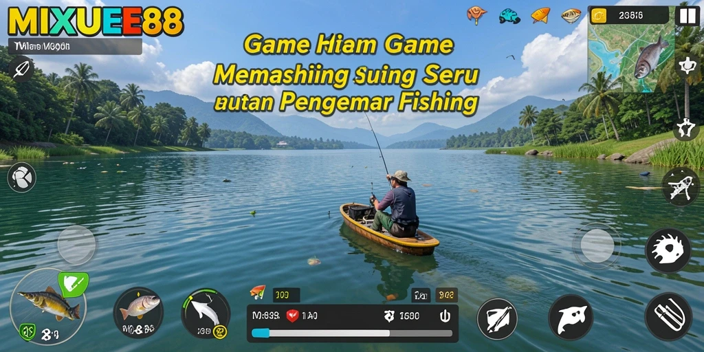 Screenshot gameplay seru dalam MIXUE88 dengan ikan yang melompat.