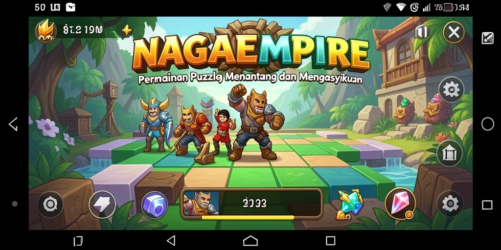 Tampilan gameplay NAGAEMPIRE yang penuh warna dan menantang.