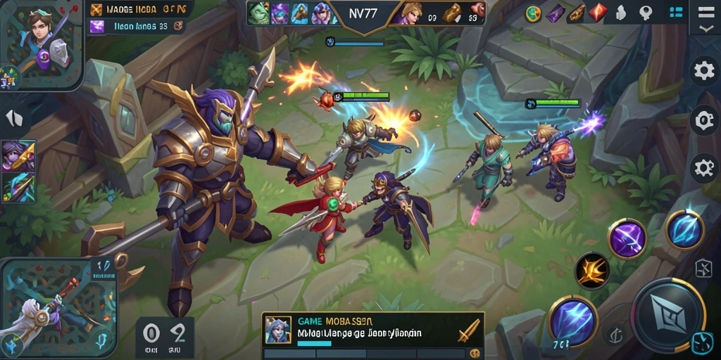 Tangkapan layar gameplay NV77 menampilkan pertarungan epik antara tim di arena.