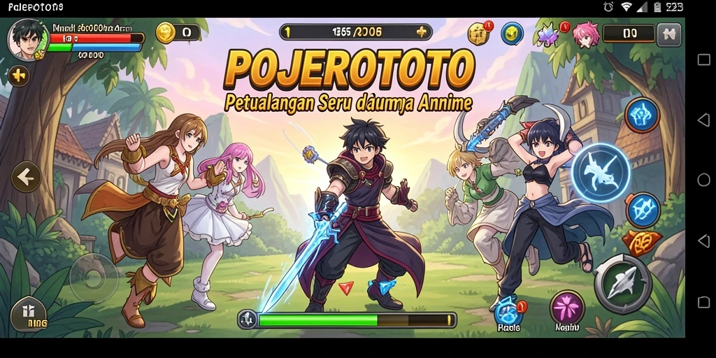 Screenshot gameplay POJEROTOTO dengan karakter anime menarik.