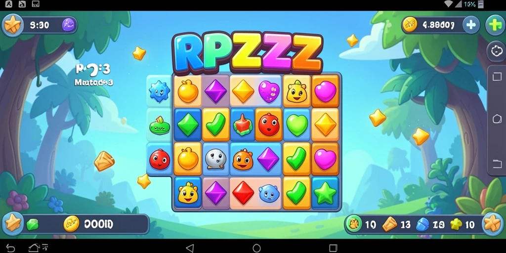 Screenshot utama RPZZZ menampilkan gameplay Match-3 yang seru dan penuh warna.