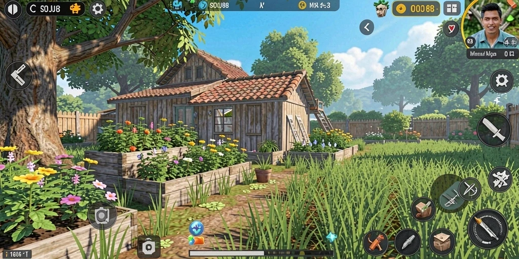 Tampilan menarik dari gameplay SOJU88 dengan kebun yang hijau dan subur.