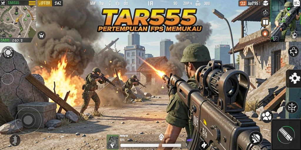 Screenshot TAR555 menampilkan aksi tembak-menembak yang intens.