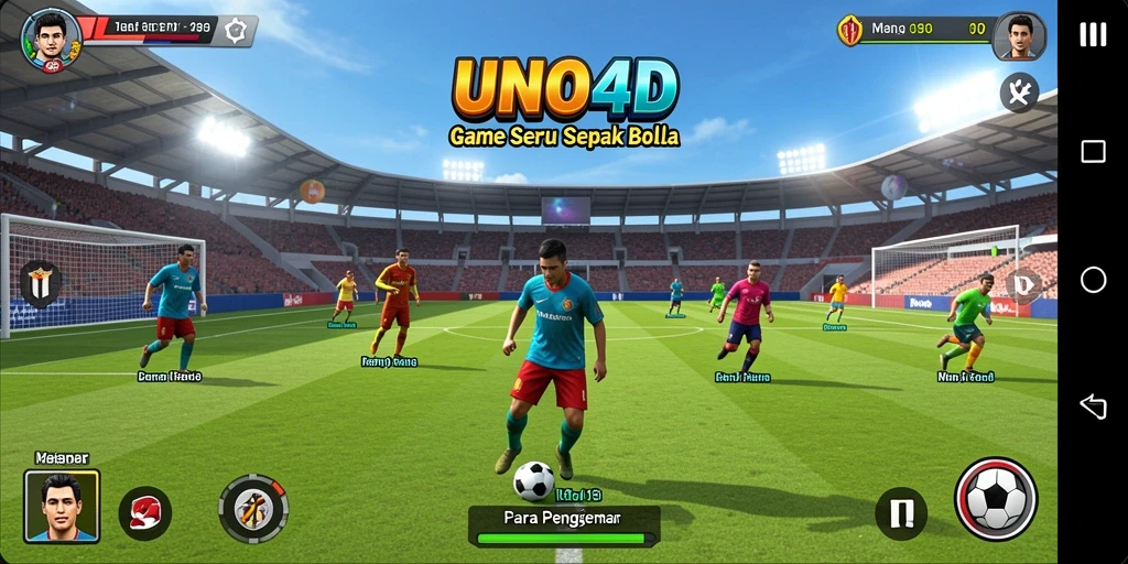 Screenshot gameplay <strong>UNO4D</strong> menampilkan aksi seru sepak bola.